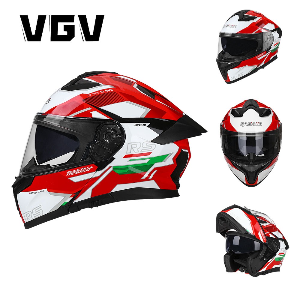 VGV หมวกกันน็อกรถจักรยานยนต์ที่มีใบรับรอง DOT + CCC หมวกกันน็อกพลิกคู่สำหรับทุกฤดูกาล 2025 การออกแบบ