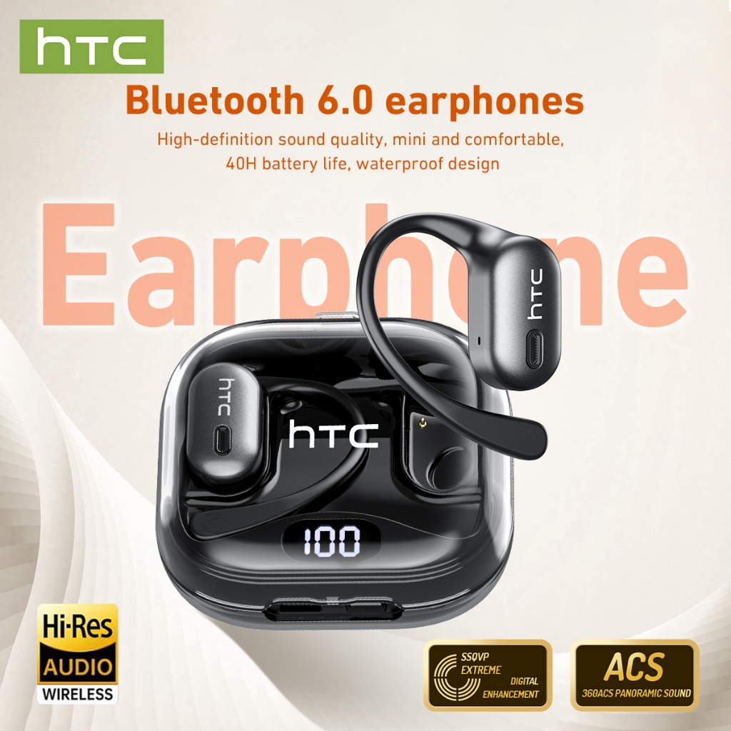 HTC NE08 AI หูฟังแปล Bluetooth 6.0 การแปลแบบเรียลไทม์ 135 ภาษา ​​ลําโพงเสียงไฮไฟ 10 มม