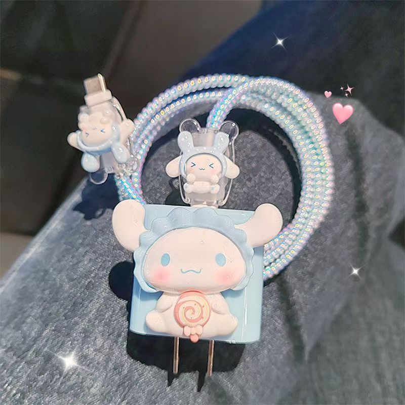 น่ารัก Kuromi Charger Case 5 ชิ้นชุดสําหรับ iPhone 18W/20W การ์ตูนชาร์จ Protector