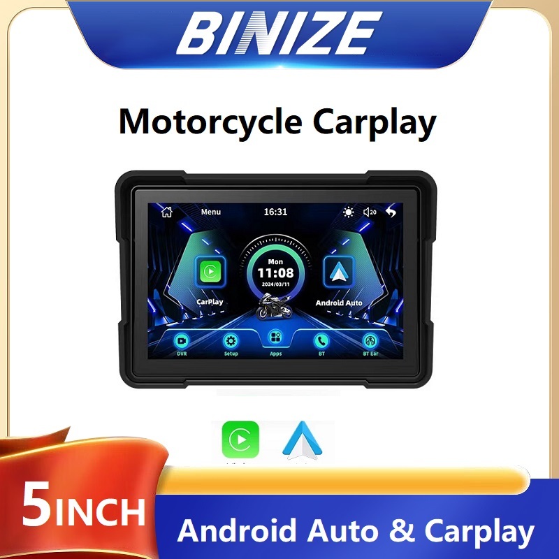 Binize 5 นิ้วรถจักรยานยนต์กันน้ํา Carplay จอแสดงผลแบบพกพารถจักรยานยนต์ GPS นําทางบลูทูธโปรดเข้าสู่กา