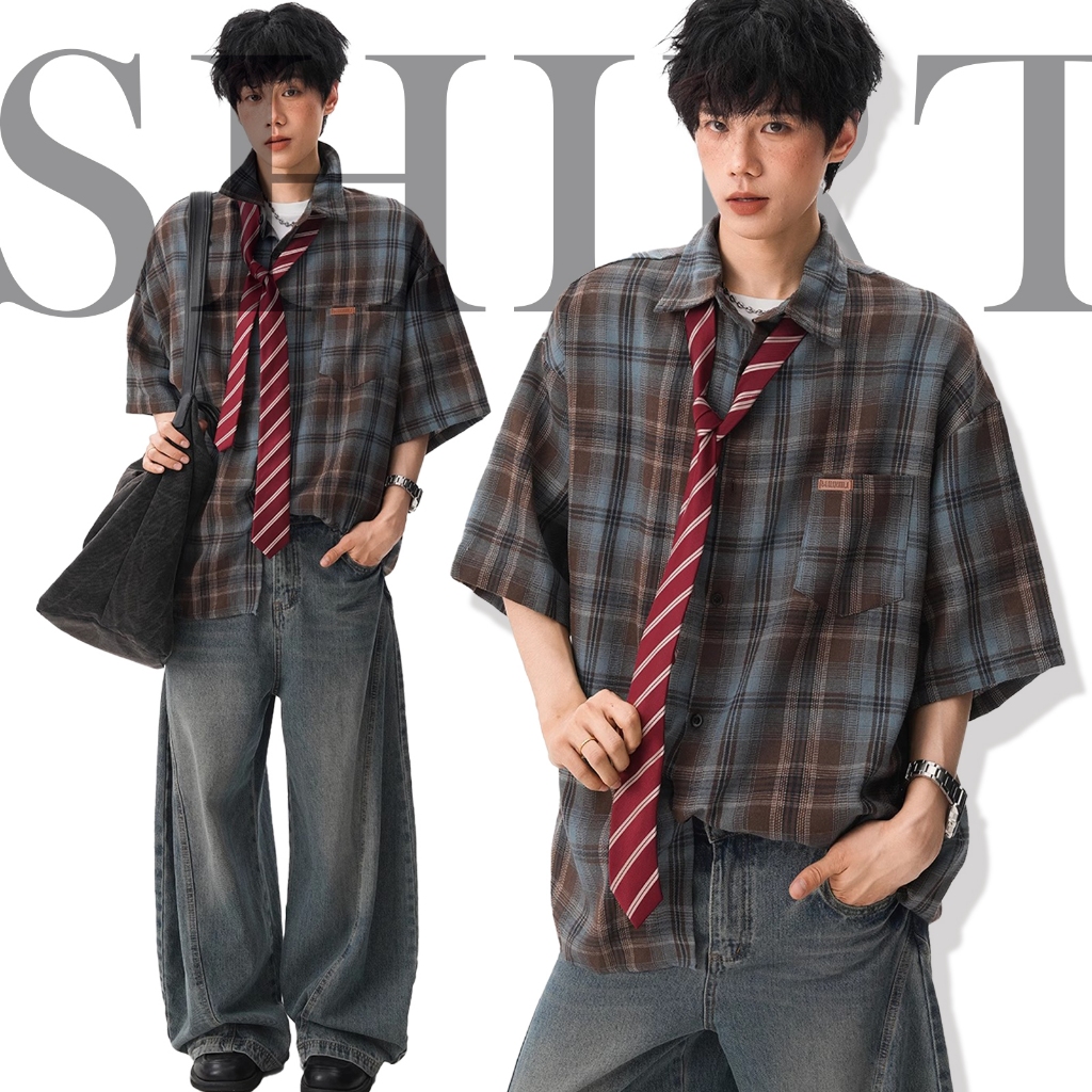 CoolChgเสื้อเชิ้ตแขนสั้น เสื้อเชิ้ตเกาหลี ทรงหลวม ลายสก๊อต แฟชั่นฤดูร้อน รุ่นผ้าไม่หนา ทรงหลวม เท่ๆเข้ากับทุกแนว เหมาะกับทุกรูปร่าง คู่รักรุ่นเดียวกัน มีหลายขนา พร้อมส่ง