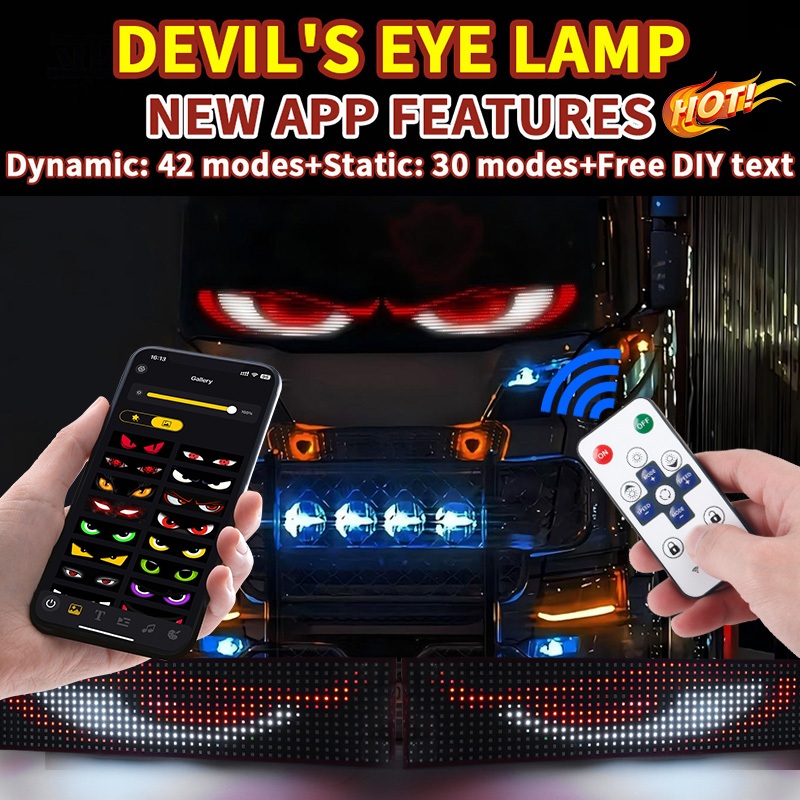 24V รถบรรทุก Devil Eye Light รถบรรทุกจอแสดงผล LED แบบไดนามิกแผงยืดหยุ่น LED Matrix Pixel แผงโปรแกรม APP ควบคุม