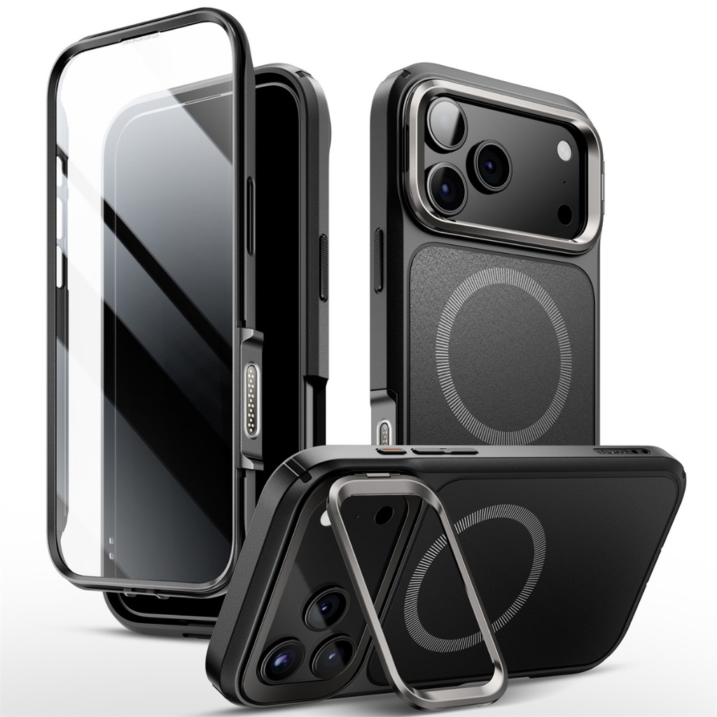 I-Blason Ares Flip Case สําหรับ iPhone 17 Pro / 17 Pro Max / Air พร้อมปุ่มควบคุมกล้องในตัว 9H ตัวป้องกันหน้าจอกระจก Zinc Alloy Kickstand รองรับการชาร์จไร้สาย