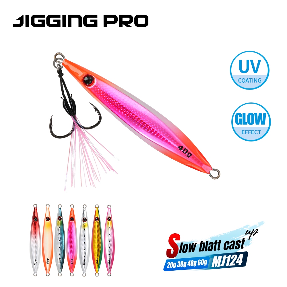 JIGGING PRO 20g 30g 40g 60g Shore Slow Jigging Lure Long Cast Metal Jigs เหยื่อประดิษฐ์น้ําเค็มพร้อมตะขอเหยื่อตกปลา