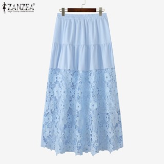 ZANZEA กระโปรงผ้าลูกไม้วินเทจเกาหลีแบบ_patchwork_ สำหรับผู้ห…