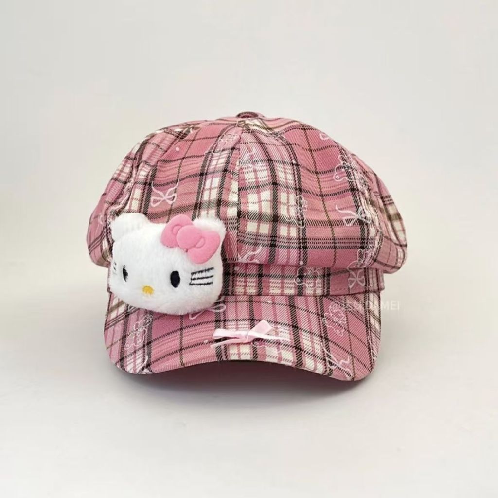 Hello Kitty หมวกเบเรต์ทรงแปดเหลี่ยม สไตล์เรโทร สำหรับถ่ายภาพและสวมใส่สบายในสไตล์เรโทร