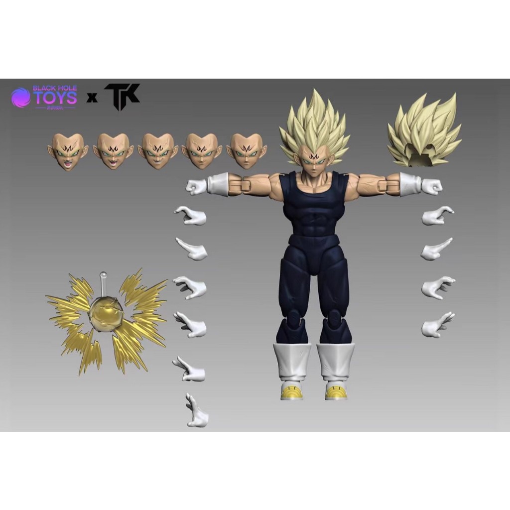 "Black Hole TK Collaboration Black Normal Vegeta 3.0 Majin Vegeta SHF Action Figure Model"