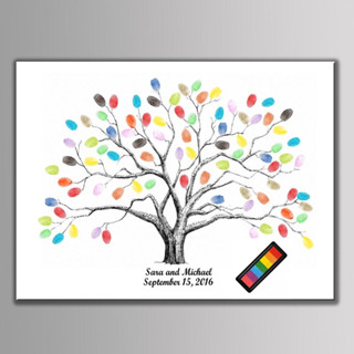 สมุดเยี่ยม ผ้าแคนวาส พิมพ์ลายนิ้วมือ ต้นไม้ ขนาด 30*40 ซม. ห…