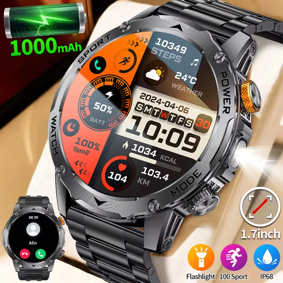 LIGE smartwatch men แค่ สมาร์ทวอท์ช 1000มะห์ แบตเตอรี่ขนาดใหญ่ผู้ชายไฟฉายกลางแจ้งบลูทูธโทรกันน้ํากีฬาออกกําลังกาย นาฬิกาสมาร์ท