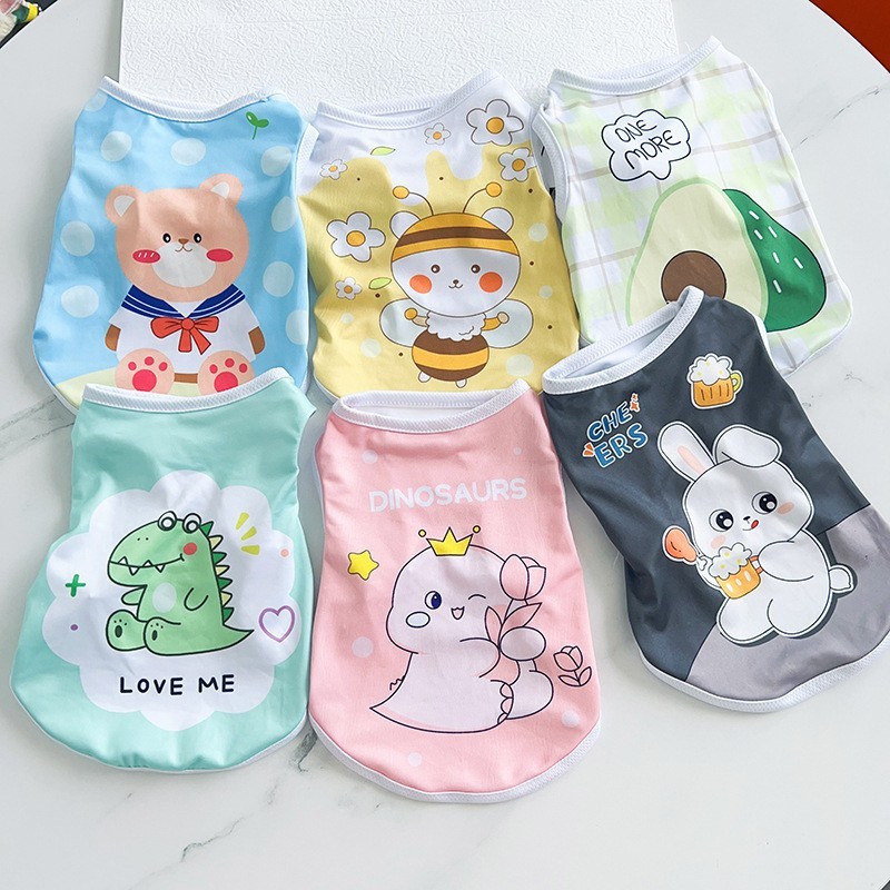 แมวสัตว์เลี้ยง, สุนัข, อุปกรณ์สัตว์เลี้ยง, เสื้อกั๊กสไตล์น่ารักการ์ตูนพิมพ์การออกแบบบาง, เสื้อผ้าเย็นฤดูร้อนสากล