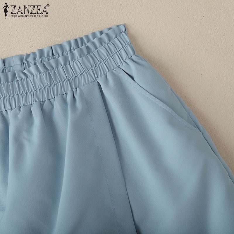 ZANZEA ใส่ ซานเซีย ผู้หญิงเกาหลีสบายๆเอวยางยืดเท็จสองกับกระเป๋ากางเกงขาสั้น - รูปที่ 7