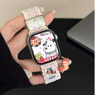 ลูกสุนัขจี้สายถักสําหรับสายนาฬิกา A-pple Series11 10 9 8 7 6 5 4 3 2 se,Ultra, iWatch ขนาด 49 มม.46 มม.41 มม.45 มม.38 มม.40 มม.42 มม.44 มม.i สายนาฬิกาสายรัดข้อมือ