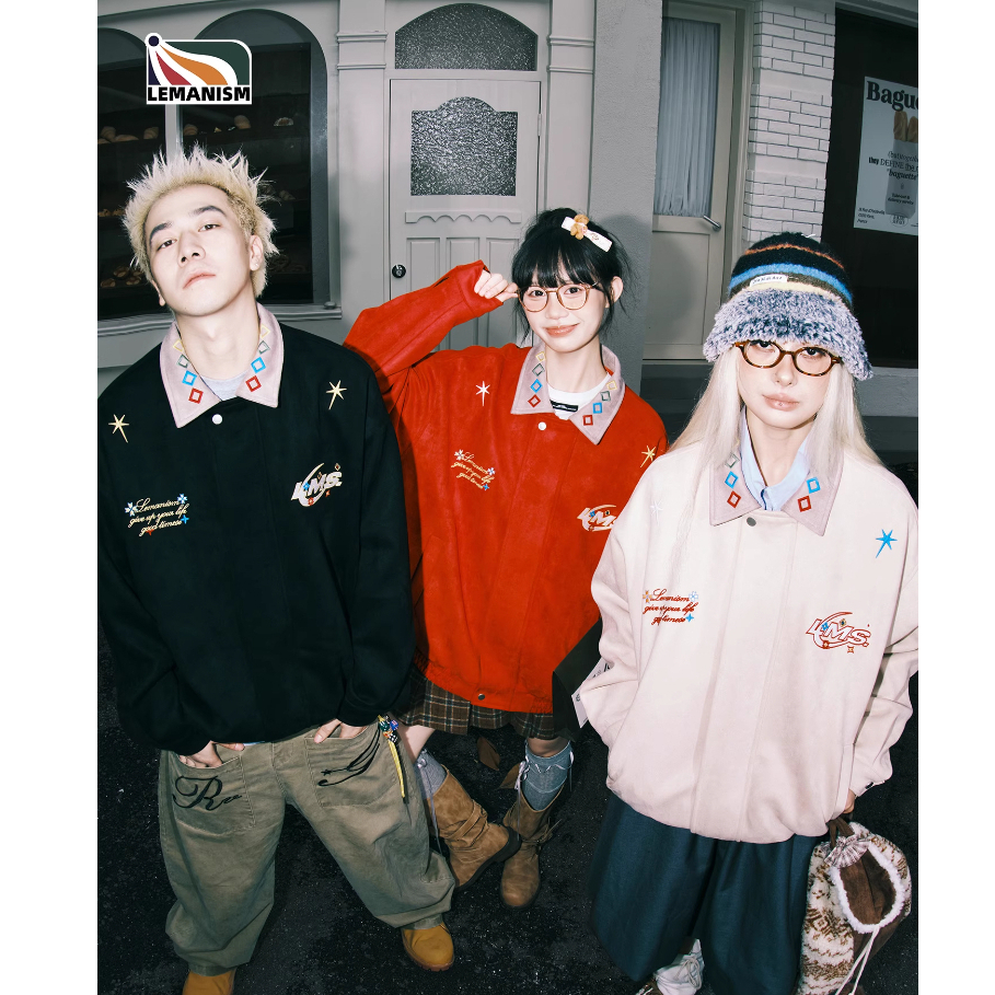 Lemanism Red Lapel Jacket Letter Casual Print Jacket