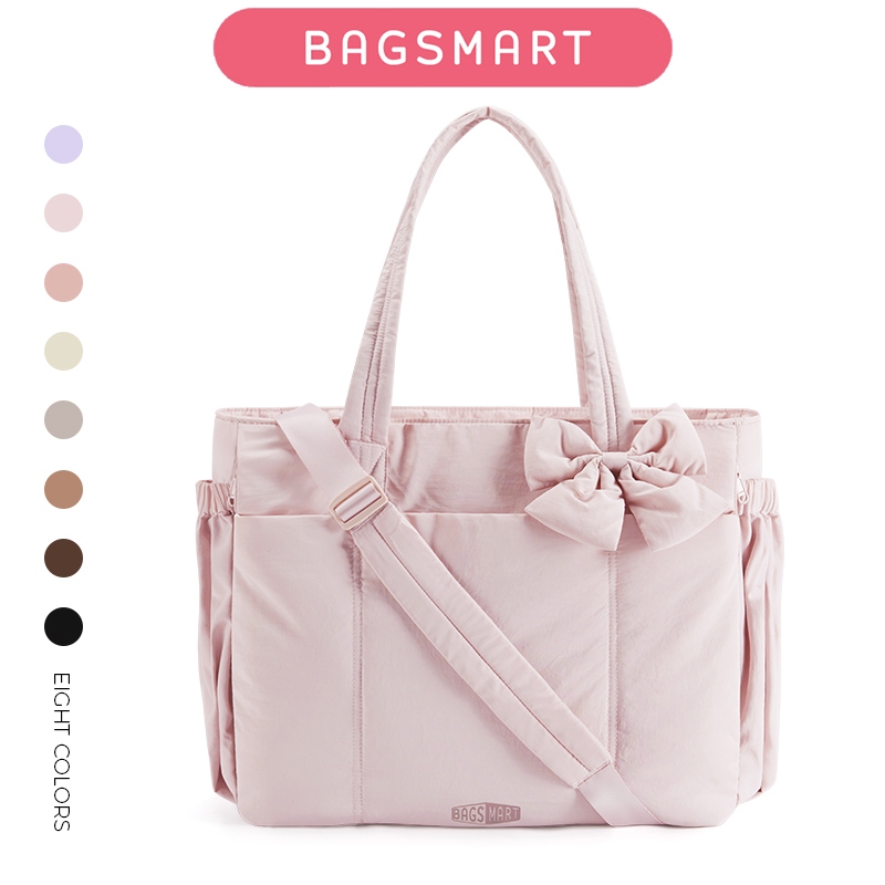 BAGSMART 15.6inch Tote Bag ผู้หญิง Sling Shoulder Bag การแยกแห้งและเปียก Baguett