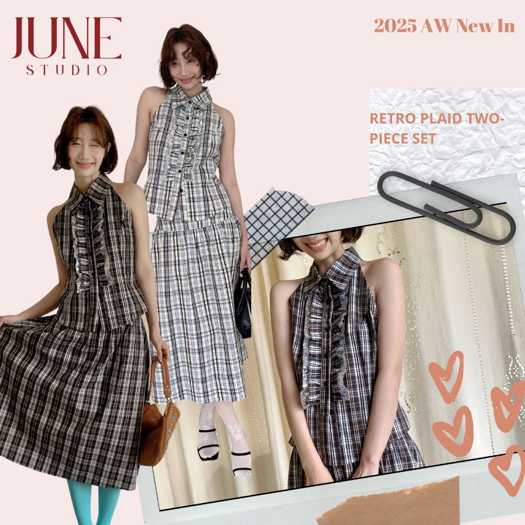 [June Studio] French Gentle Sweet Lace Suit Sleeve Top Skirt