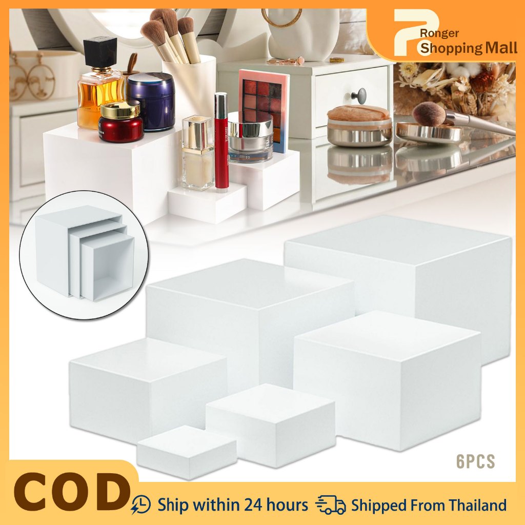 6pcs อะคริลิค Cube จอแสดงผล Nesting Riser อาหาร Risers สําหรับบุฟเฟ่ต์ตารางขาตั้งจอแสดงผลชั้นวางสําหรับ Catering ขนมเครื่องประดับตัวเลขแสดง