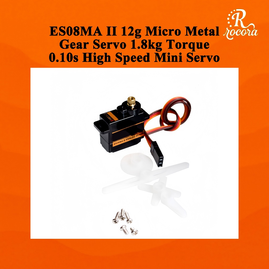 ES08MA II เซอร์โวมอเตอร์ขนาดเล็ก 12g เฟืองโลหะ แรงบิด 1.8kg ความเร็ว 0.10s สำหรับ RC หุ่นยนต์ และ Arduino