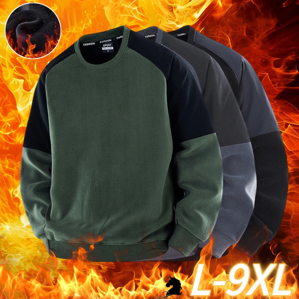เสื้อกันหนาวคอกลมสำหรับผู้ชาย ออกแบบใหม่ปี 2025 สีสันคมชัด มาพร้อมขนแกะคุณภาพดี อบอุ่น และมีซับใน ขนาดพิเศษ