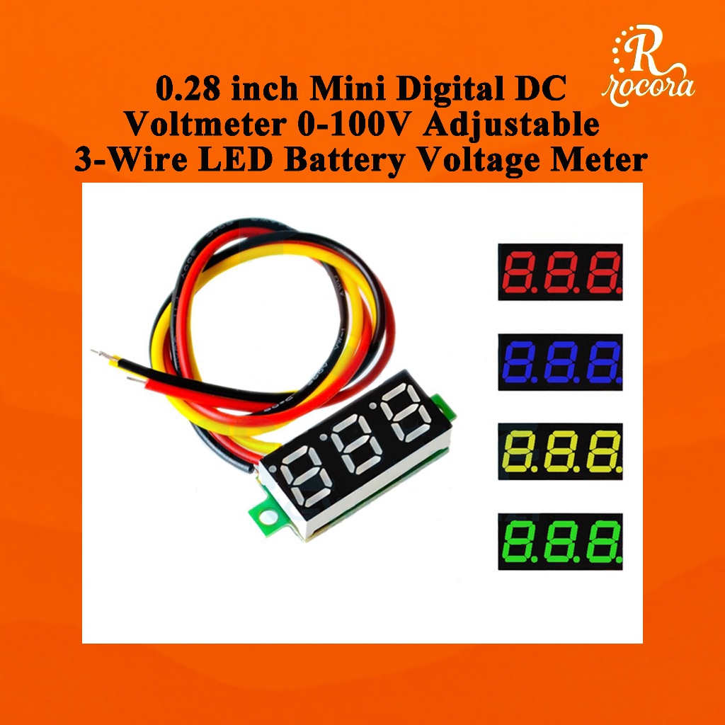 0.28 นิ้ว Mini Digital DC โวลต์มิเตอร์ 0-100V ปรับได้ 3 สาย LED แบตเตอรี่เครื่องวัดแรงดันไฟฟ้า