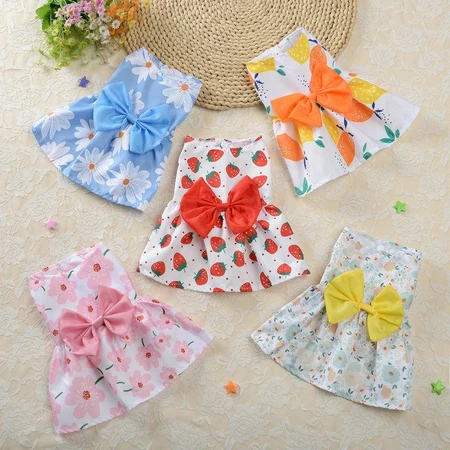 ชุดเดรสสุนัขสําหรับหญิง Pet Cat Puppy Floral Princess Skirt S-Xl