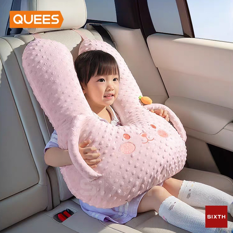 QUEES หมอนหนุนเด็กปลอดภัย หมอนหนุนเด็กปลอดภัย หมอนรองคอสำหรับเด็กในรถยนต์ ป้องกันเข็มขัดนิรภัยในรถยนต์ หมอนรองนอนสำหรับเด็ก คอที่นั่งสําหรับเด็ก รูปตัว U ลายการ์ตูน