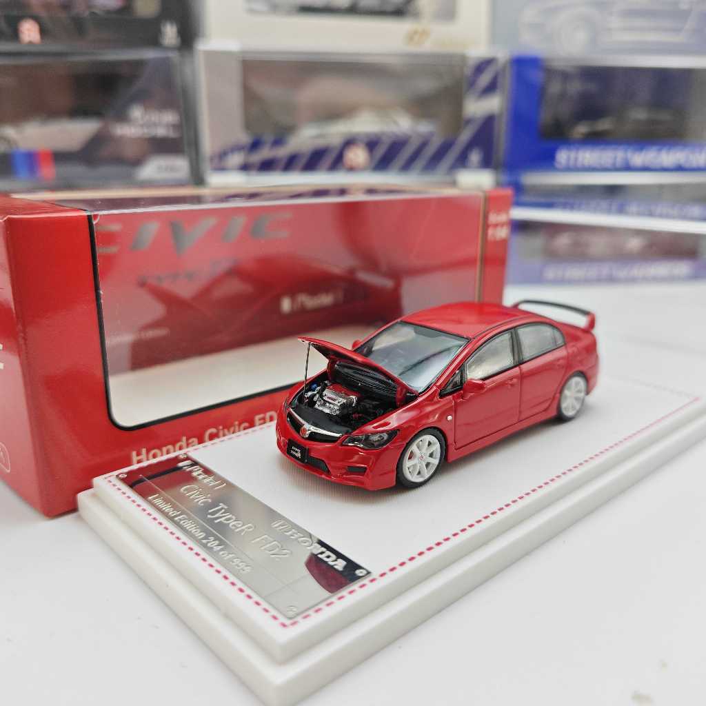 Model1 1:64 สีแดง Civic FD2 Type R กีฬารุ่นโลหะรถDiecast
