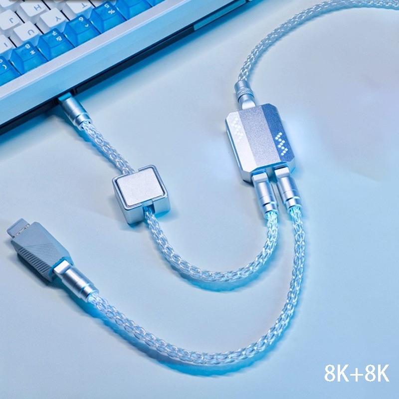-LW- Hiomu รองรับ 8K + 8K ที่กําหนดเองคีย์บอร์ด RGB Type-C สายเชื่อมต่อคริสตัลเดี่ยวทองแดงชุบเงินปลั๊กการบินลวดแยกเข้าไปในสอง