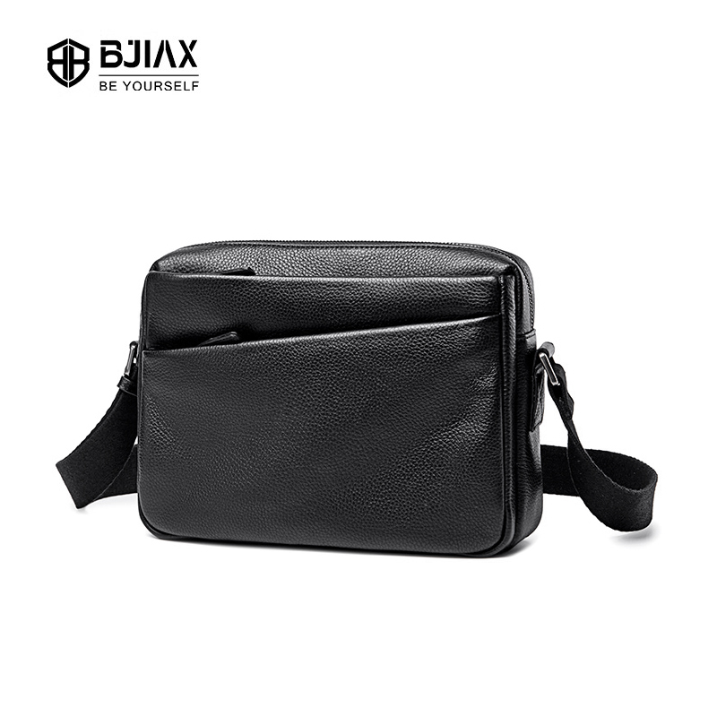 BJIAX แฟชั่นผู้ชายชั้นแรกหนังวัวกระเป๋าสะพายกันน้ำ