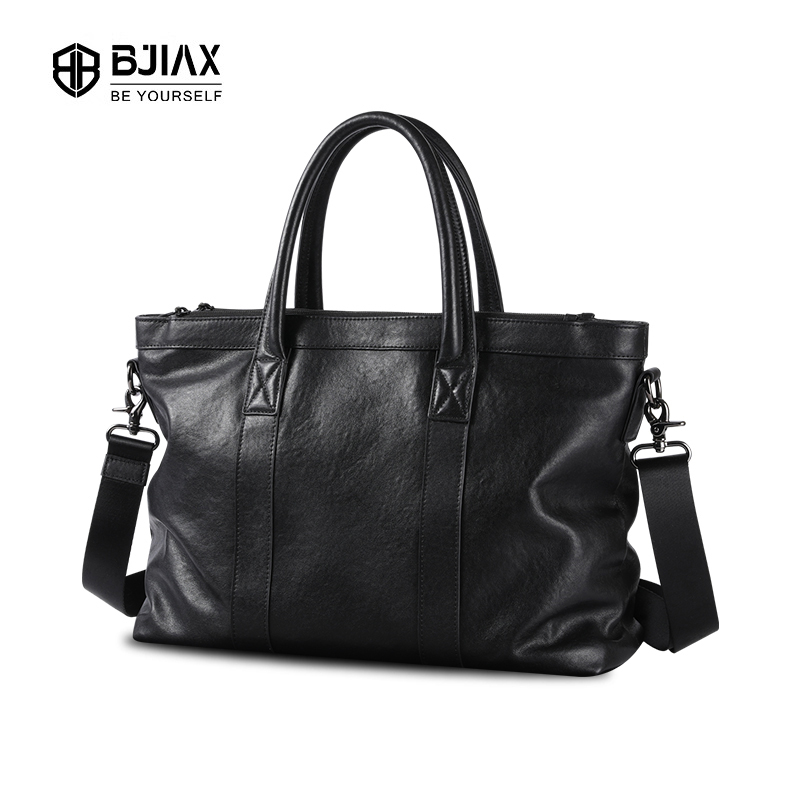 BJIAX กระเป๋าสะพายหนังแท้ความจุขนาดใหญ่ (15.6")