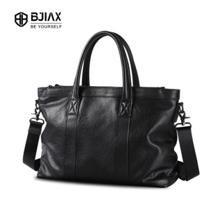 BJIAX กระเป๋าสะพายหนังแท้ความจุขนาดใหญ่ (15.6
