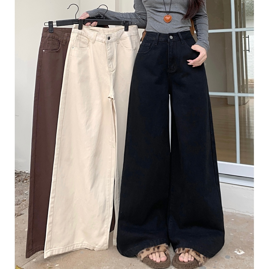 Laterme S-6XL 5 สี กางเกงผู้หญิง กางเกงยีนส์ ทรงหลวม มีกระเป๋า เรียบง่าย