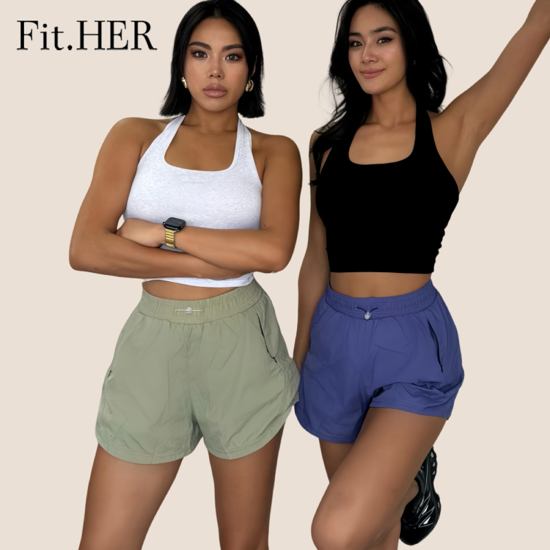 Fit.HER พอดี.ของเธอ กางเกงขาสั้นโยคะกระเป๋าซิปที่มองไม่เห็น กางเกงขาสั้นวิ่งและฟิตเนสระบายอากาศแบบแห้งเร็ว
