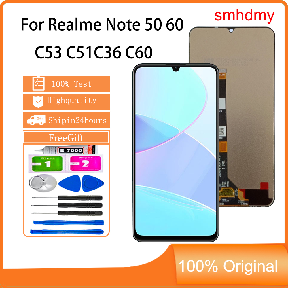 Smhdmy Ori สําหรับ Realme Note 50 หมายเหตุ 60 C53 C51 C36 C60 จอแสดงผล LCD หน้าจอสัมผัสเปลี่ยน