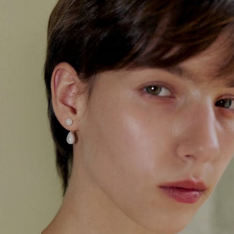 < WEIE NIN > ต่างหูมุกน้ําจืดธรรมชาติ s925 เงินสไตล์ด้านหน้าและด้านหลัง 2 วิธีที่จะสวมใส่ไม่แพ้