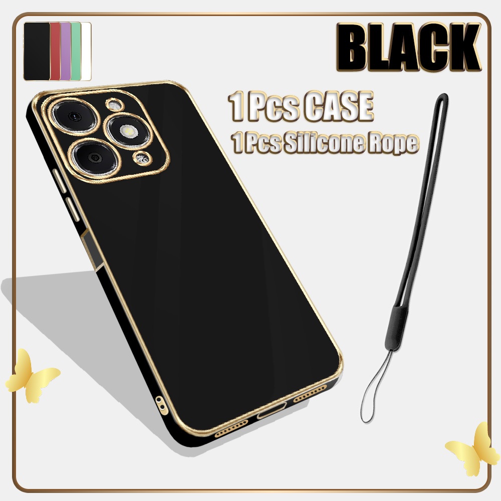 สําหรับ Itel A90 A6610L Electroplated Straight Edge Case พร้อมเชือกเส้นเล็กซิลิโคนเคสโทรศัพท์แบบนุ่ม