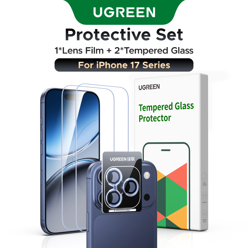 【for iPhone 17 Series】UGREEN  ชุดฟิล์มป้องกัน รองรับ ฟิล์มกระจกนิรภัย*2 ฟิล์มกระจกกันเลนส์กล้องแบบวง