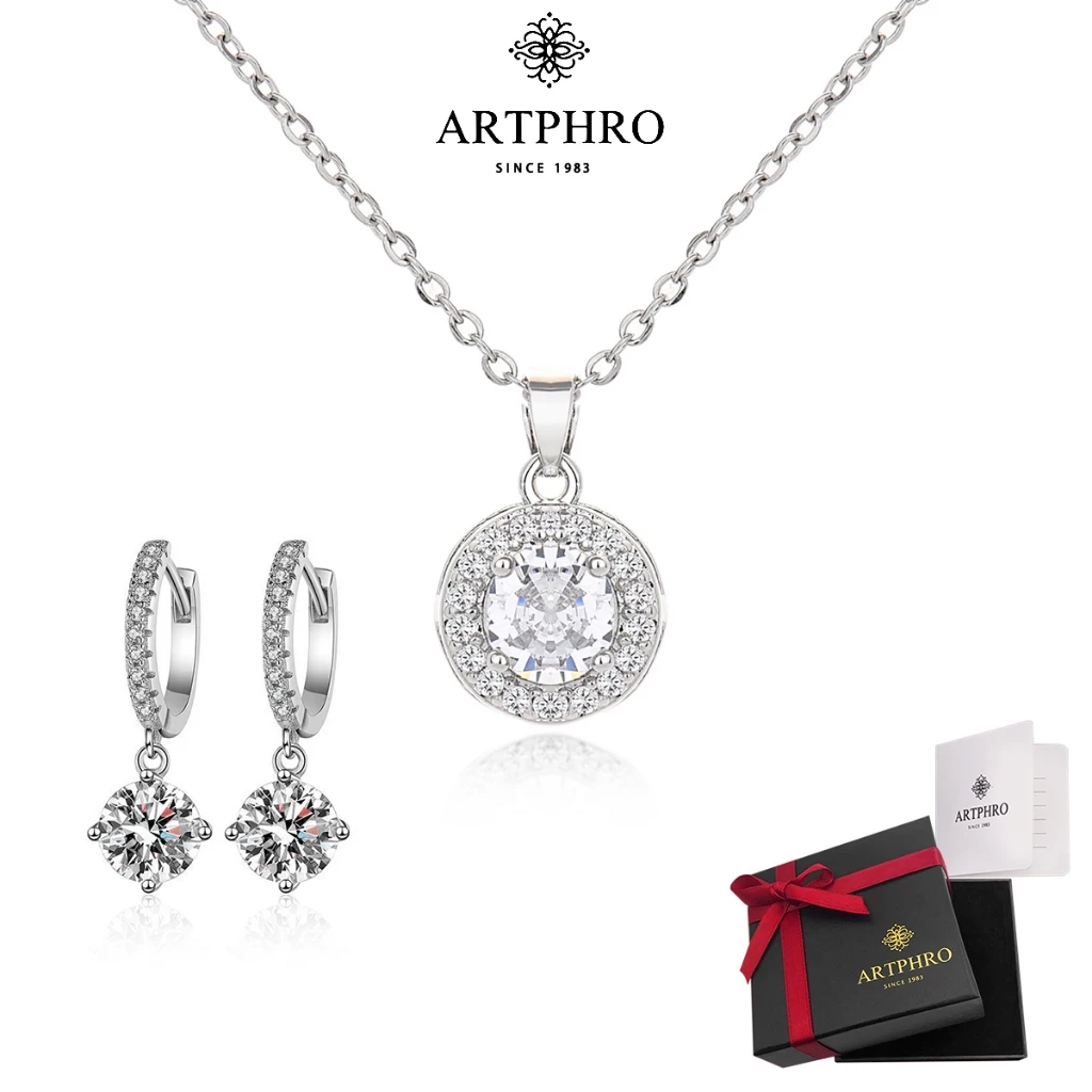 ARTPHRO ชุดสร้อยคอและต่างหูเพทายสำหรับผู้หญิง แวววาว ทันสมัยและสง่างาม เป็นของขวัญที่ยอดเยี่ยม