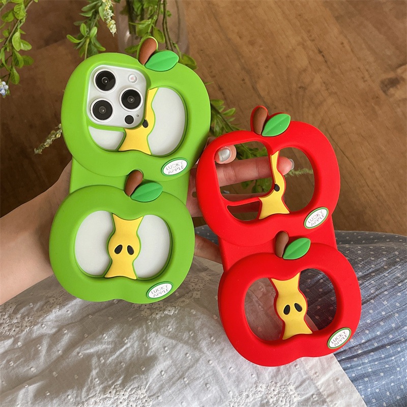 สามมิติสีเขียวสีแดง Apple Core เคสโทรศัพท์เหมาะสําหรับ iPhone 16 15 14 11 13 12 Pro MAX 6 7 8plus XR