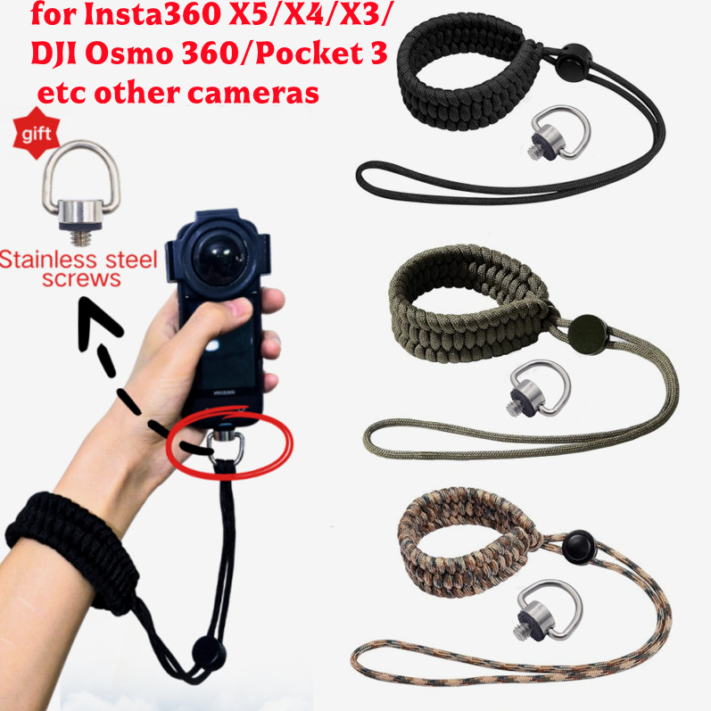 สายรัดข้อมือเชือกเส้นเล็กพร้อมสกรู 1/4-20 สําหรับ Insta360 X5/X4/X3,GO 3s, ONE RS/R/DJI OSMO 360 POCKET 4/3 /Selfie Sticks ,Ace Pro, อุปกรณ์เสริมกล้องแอคชั่นแคมเมรา