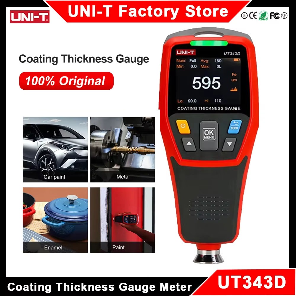 UNI-T UT343A UT343D เคลือบเครื่องวัดความหนารถมืออาชีพสีโลหะเซรามิคฟิล์มสีรถยนต์ FE NFE เครื่องทดสอบค