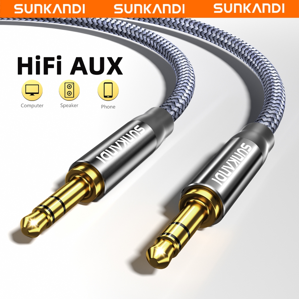 Sunkandi 3.5 มม.สายสัญญาณเสียงชายแจ็ค aux สายหูฟังลําโพงถักสําหรับ MP3 หูฟังมือถือ