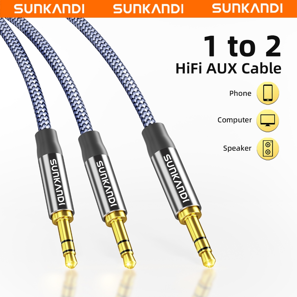 Sunkandi สายสัญญาณเสียง 3.5 มม. 3.5 มม. ชายคู่ 3.5 มม. ชาย Y-Cable สําหรับหูฟังเสียง