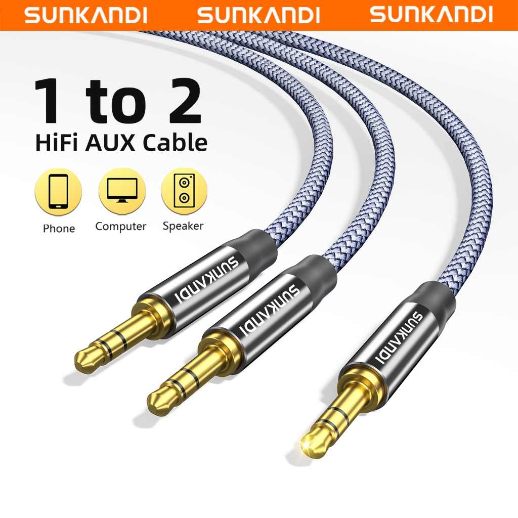 Sunkandi สายสัญญาณเสียง 3.5 มม. 3.5 มม. ตัวผู้เป็นสาย Y ตัวผู้ 3.5 มม. สําหรับหูฟังลําโพง