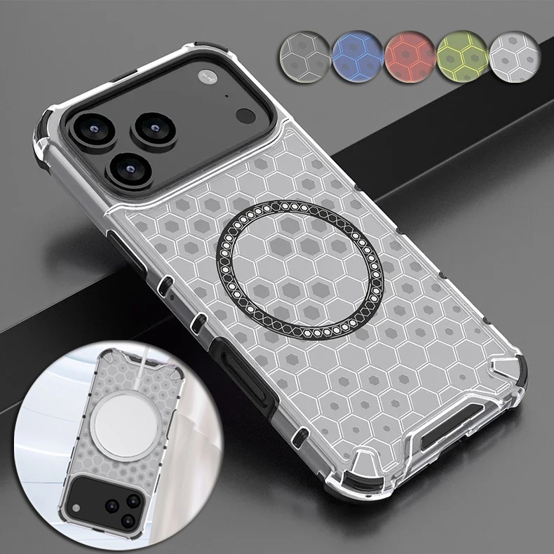 สําหรับ Apple iPhone 17 Air 16E 16 Plus 17 Pro Max iP16 Max Plus Pro เกราะรังผึ้งแม่เหล็กใสทหารกันกร