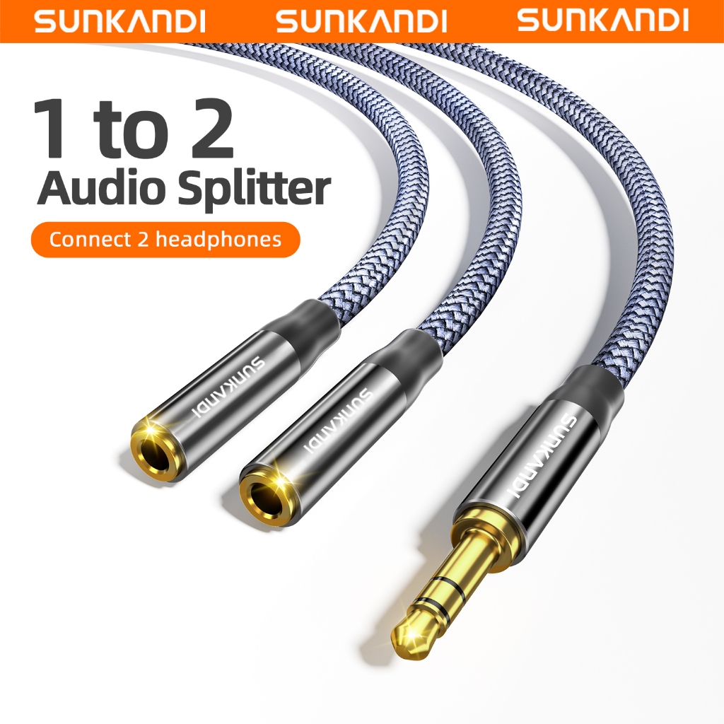 Sunkandi Audio Cable Splitter Y-Extension Cable 3.5mm male to 2 Dual 3.5mm Female