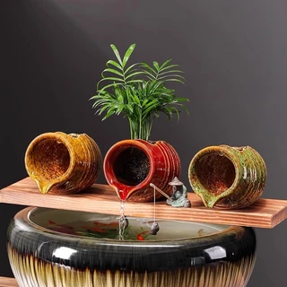 【สินค้าจุด】Gralara การารา หมุนเวียนน้ําดินหม้อพืชกระถางดอกไม้น้ําไหลเครื่องประดับน้ําบ่อน้ํา โถดินเผาและของประดับตกแต่งสวนเลี้ยงปลาโบราณ
