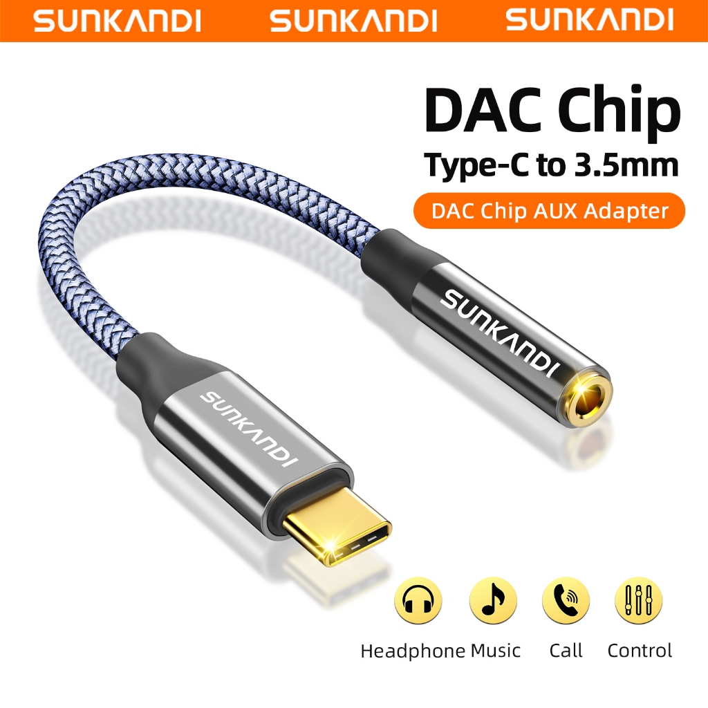 Sunkandi อะแดปเตอร์ 3.5 มม.Jack AUX อะแดปเตอร์สาย USB C ถึง 3.5 หูฟังตัวแปลงเสียงaux สาย 0.12m