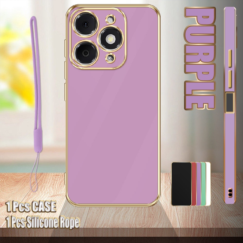 สําหรับ Itel A90 A6610L Straight Edge Electroplated Case พร้อมเชือกซิลิโคน