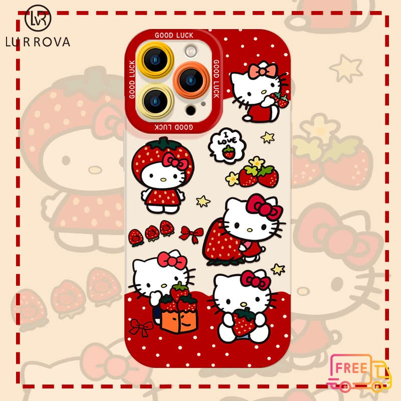 สําหรับOPPO Reno14F Reno14 Pro Reno 13F Reno13 Pro Reno12 F Reno 11F Reno10 Reno8Z Reno7Z Reno8T Reno5 Reno4 Reno6zการ์ตูนแมวถือสตรอเบอร์รี่และหัวใจกันกระแทกTPUโทรศัพท์