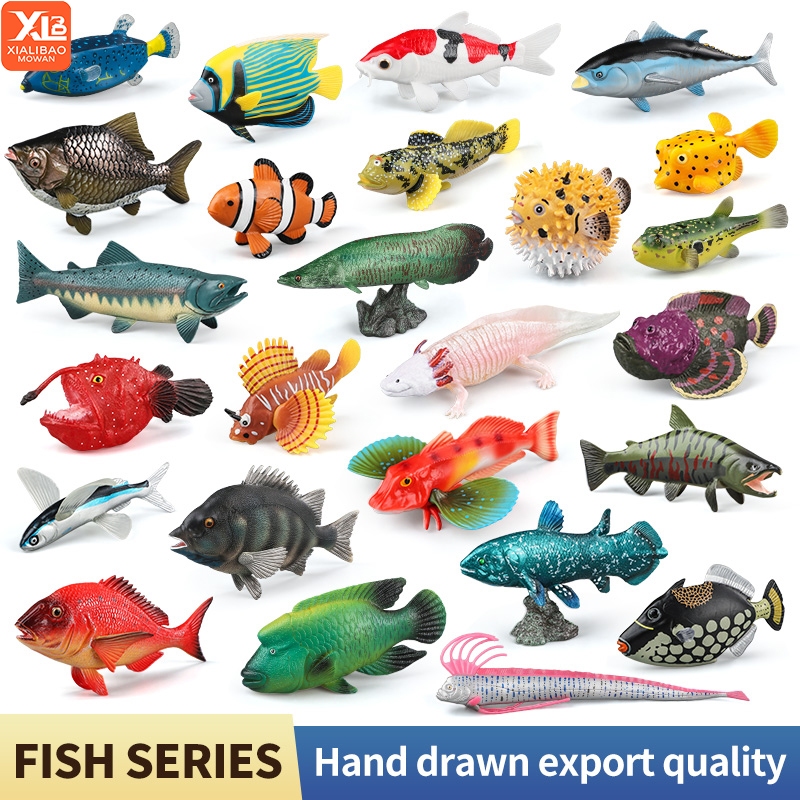 Sea Life สัตว์รุ่นตัวเลขการกระทํา Ocean Fish Tuna Sailfish Bass Grouper ปลาแซลมอน Aquarium Figurines PVC การศึกษาของเล่นเด็ก